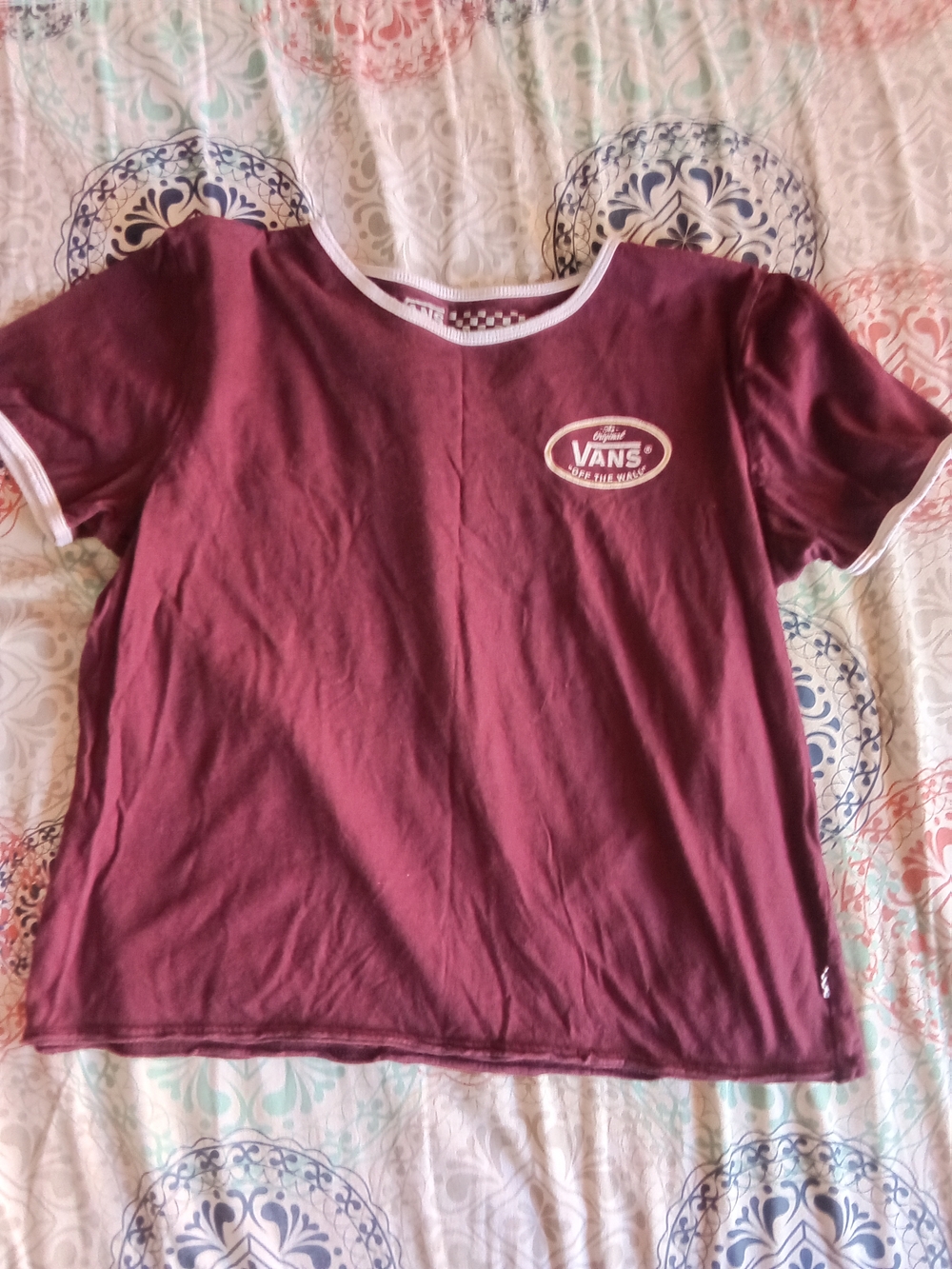 Vans Maroon Short Sleeve Ringer Tee with White Trim